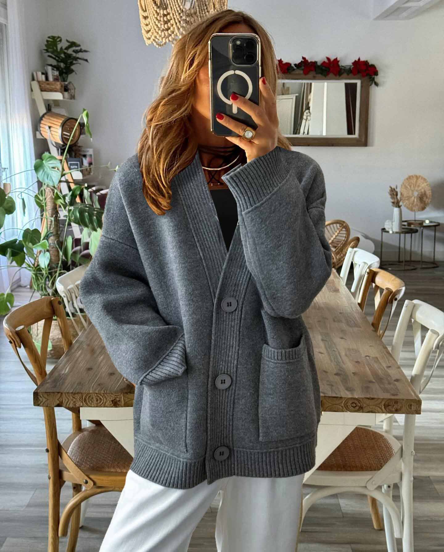 Womens Cozy Button-Up Cardigan V-Neck Knit Sweater Winter Casual Style Coat